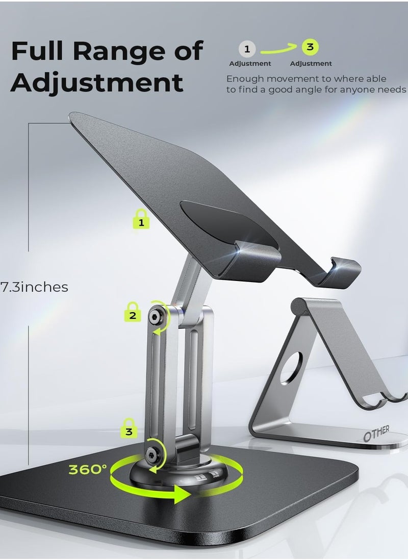 iPad Stand, 360° Rotatable Metal Phone and Tablet Holder, Desktop Adjustable Folding Tablet Holder for Desktop Stand/PS/Switch iPhone 12.9" - 4.7"