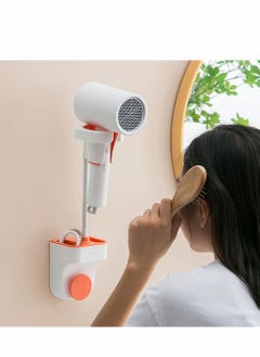 Excefore Hair Dryer Holder Hands Free Wall Mount, Bathroom Bedroom Care Self Adhesive Rack Towel Hook, Styling Tools Organizer for Small Comb, Curling Wand, Straightener (Orange)  - Image 3