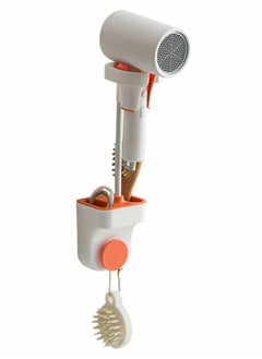 Excefore Hair Dryer Holder Hands Free Wall Mount, Bathroom Bedroom Care Self Adhesive Rack Towel Hook, Styling Tools Organizer for Small Comb, Curling Wand, Straightener (Orange)  - Image 1