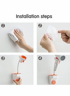 Excefore Hair Dryer Holder Hands Free Wall Mount, Bathroom Bedroom Care Self Adhesive Rack Towel Hook, Styling Tools Organizer for Small Comb, Curling Wand, Straightener (Orange)  - Image 4