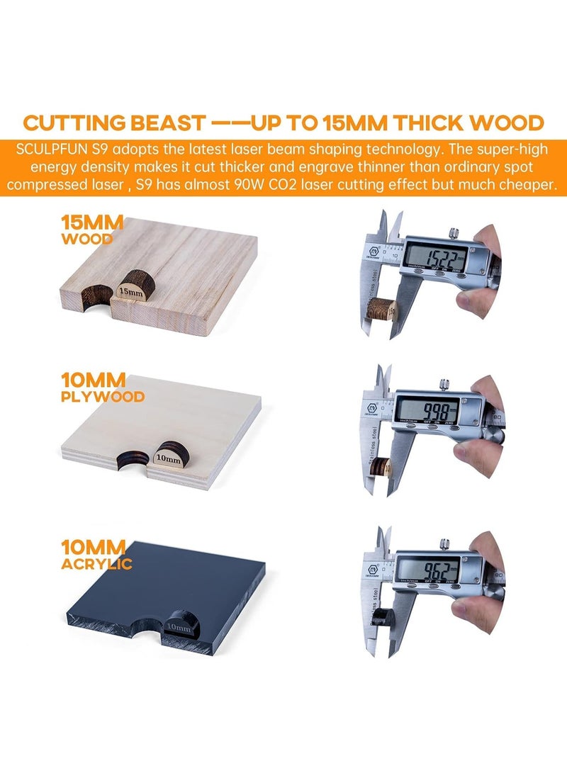 SCULPFUN S9 Laser Engraver, 90W Laser Cutter, with Eye Protection, High-precision Wood CNC Engraver Cutting Machine, for Wood Jewelry DIY Design Model Nameplate Puzzle, 410x415mm Engraving (5W) - Image 4