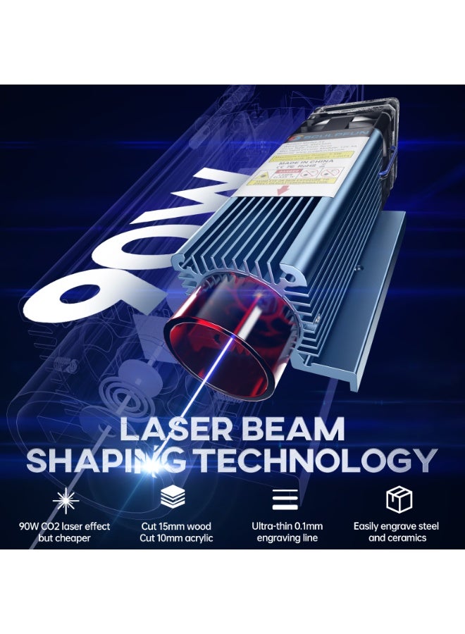 SCULPFUN S9 Laser Engraver, 90W Laser Cutter, with Eye Protection, High-precision Wood CNC Engraver Cutting Machine, for Wood Jewelry DIY Design Model Nameplate Puzzle, 410x415mm Engraving (5W) - Image 3