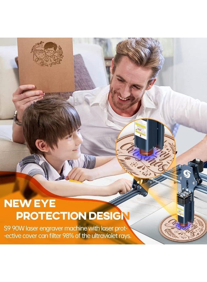 SCULPFUN S9 Laser Engraver, 90W Laser Cutter, with Eye Protection, High-precision Wood CNC Engraver Cutting Machine, for Wood Jewelry DIY Design Model Nameplate Puzzle, 410x415mm Engraving (5W) - Image 2