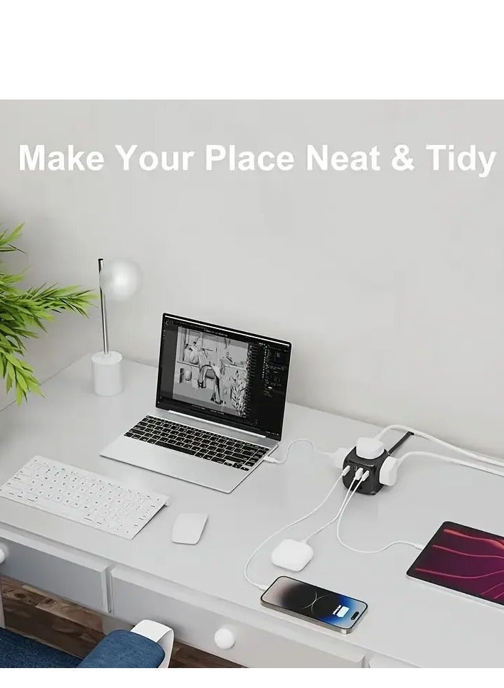 Multifunctional Wall Outlet Power Strip with 3 AC Ports, USB-A & Type-C, 2m Power Cord, 2 USB-A Ports, 2 Type-C Ports, Flat Design for Home, Kitchen, Office, Hotel & Cruise Travel, Travel Power Strip | Sleek Black Design | USB-A Compatibility, Power Strips for Outlet - Image 4