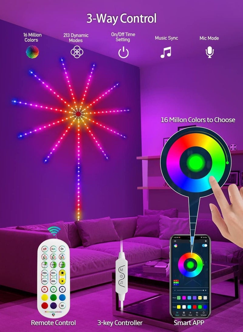 أضواء الألعاب النارية الذكية LED تعمل بالطاقة عبر USB لتزيين الغرفة، أضواء الألعاب النارية LED بتغيير الألوان بطول 30 سم لغرفة النوم مع تأثير الانفجار، أضواء شريط LED RGB مع تحكم عبر تطبيق عن بُعد لعيد الميلاد - Image 3