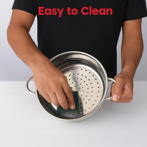 Pristine Stainless Steel Tri Ply Induction Base 2 Tier Multi Purpose Steamer/Modak Maker with Glass Lid, 18cm, Silver - Image 3