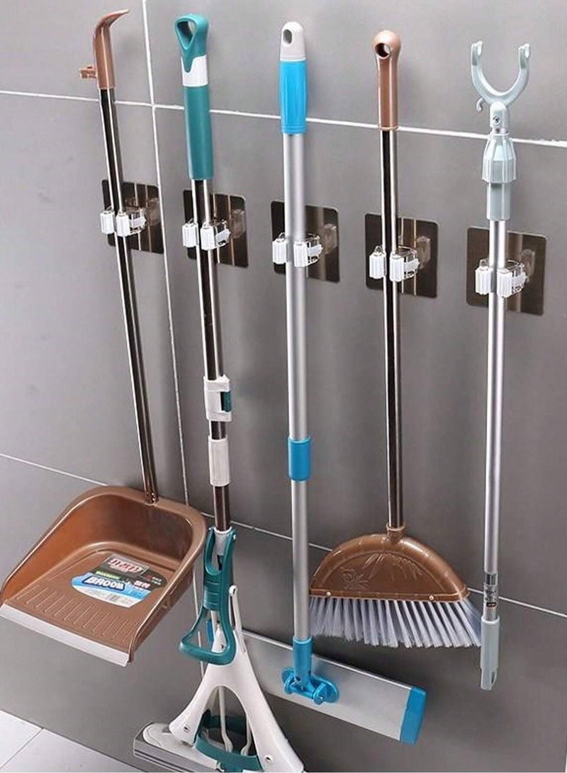 5-Piece Strong Adhesive Hook Clamp, Wall-Mounted Broom Holder, Mop Clip for Storage, Suitable for Organizing Bathroom and Kitchen Multicolour - Image 1