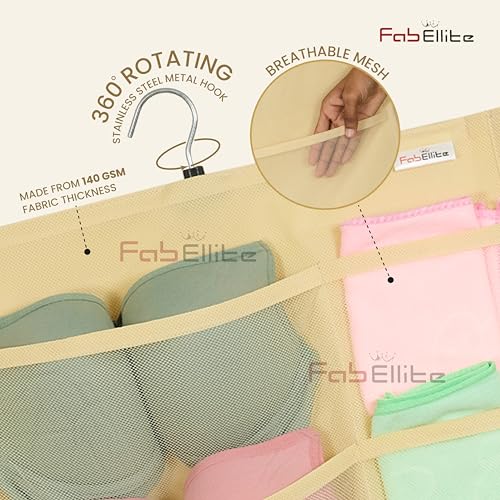 FAB ELLITE Double-Sided Hanging Organizer with 30 Clear Pockets | Wardrobe Storage Bag for Socks, Bras, Underwear & Accessories | Space-Saving, Easy Access Design (Ivory, Pack of 2) - Image 3