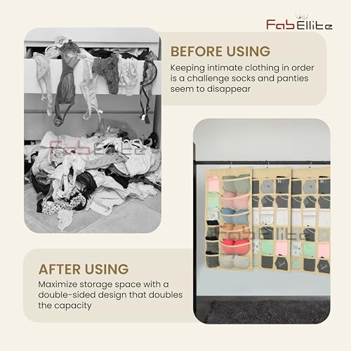 FAB ELLITE Double-Sided Hanging Organizer with 30 Clear Pockets | Wardrobe Storage Bag for Socks, Bras, Underwear & Accessories | Space-Saving, Easy Access Design (Ivory, Pack of 2) - Image 5