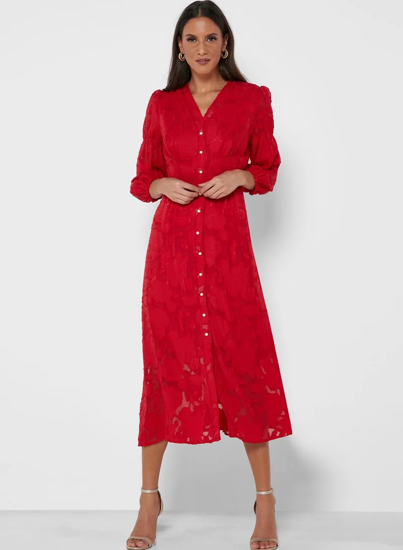 ELLA Textured Button Through Dress