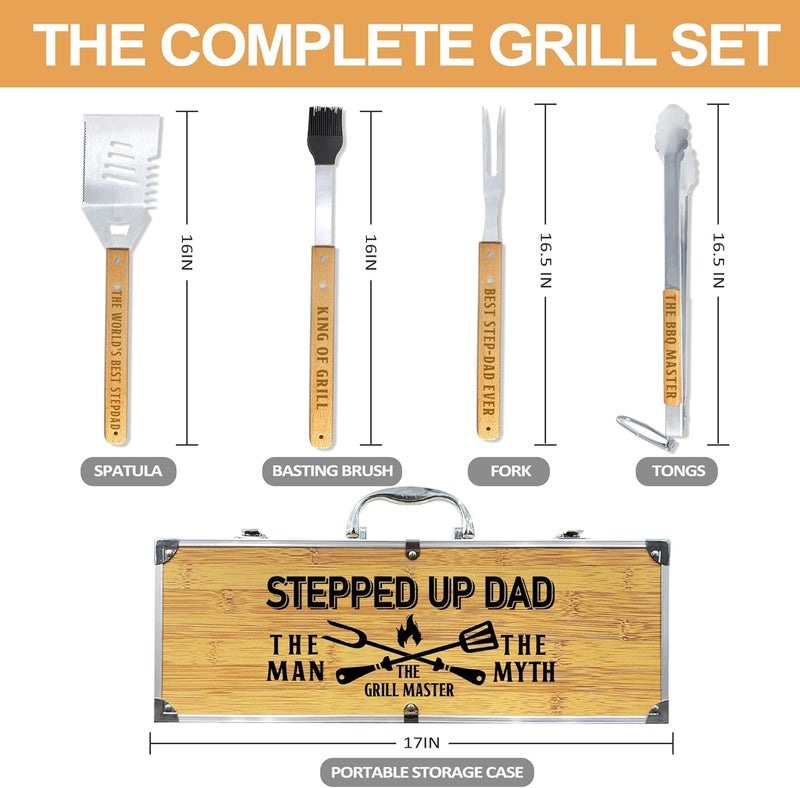 Taesun Step Dad Gifts from Daughter Christmas Heavy Duty Wooden BBQ Grilling Accessories Kit for Backyard, Thick Stainless Steel Grill Utensils with Non-Slip Handle Tools in Portable Bag Birthday - Image 4