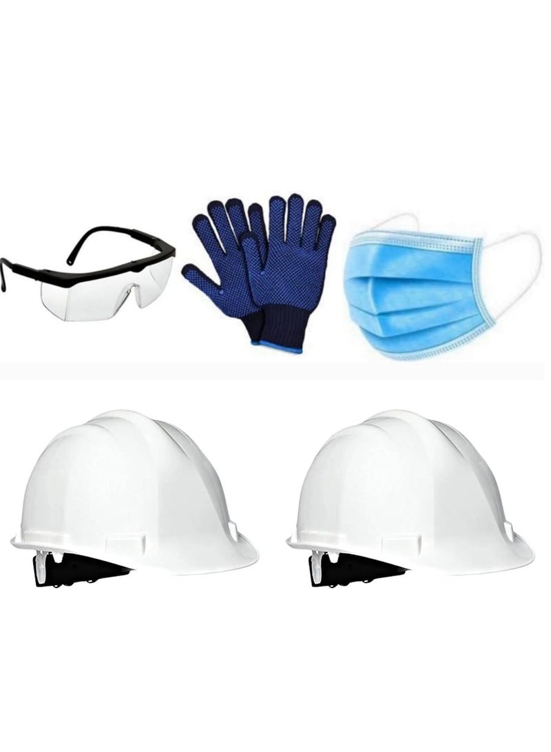 ABBASALI SAFETY HELMET HEAVY DUTY PACK OF 2pcs With Goggle, 10 pcs Face Mask & Glove  - Image 1