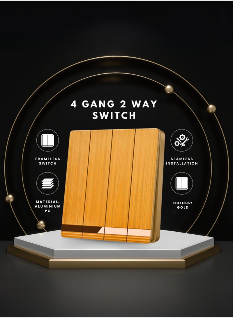 Vmax Modern 4 Gang 2 Way Wall Switch Frameless Design  Durable Aluminium + PC Material Elegant Wall Switch for Home, Office & Hotels (WHITE, BLACK, CHAMPAGNE GOLD - Image 4