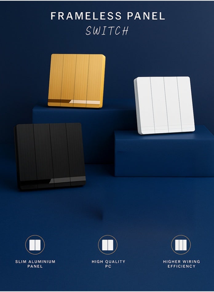 Vmax Modern 4 Gang 2 Way Wall Switch Frameless Design  Durable Aluminium + PC Material Elegant Wall Switch for Home, Office & Hotels (WHITE, BLACK, CHAMPAGNE GOLD - Image 1