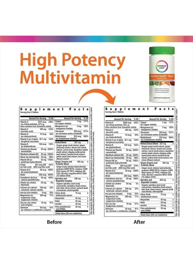 Rainbow Light Multivitamin for Teens, Vitamin C, Zinc, & B Complex, Supports Brain Health, Nerve Function, and a Strong Immune System, Gluten Free, Vegetarian, Fruit Punch, 90 Tablets  - Image 2