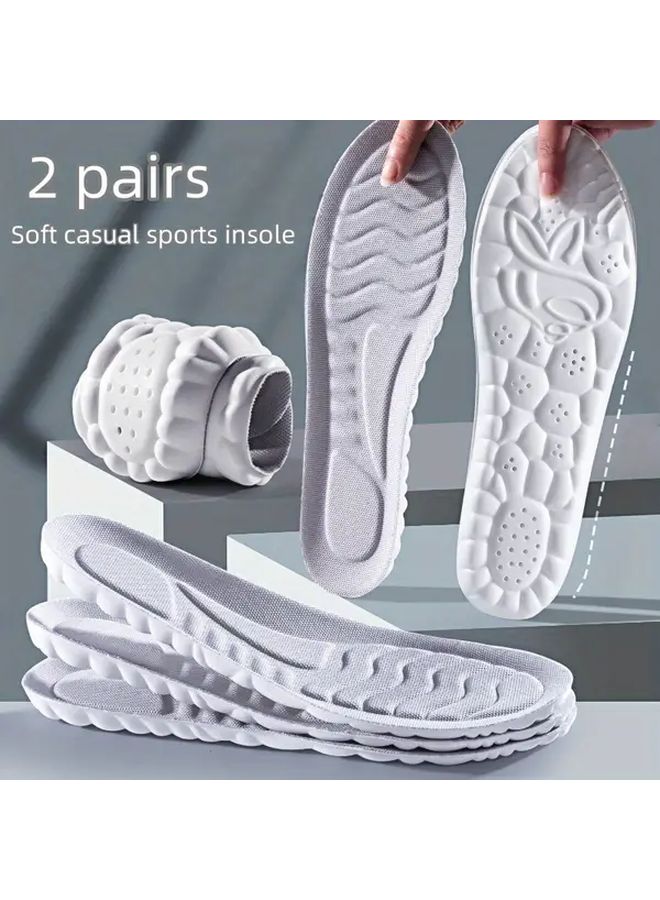 Sports Arch Support Insoles 2 Pairs Gray Shock Absorption Breathable Sweat Absorbing For Men Women - Image 1