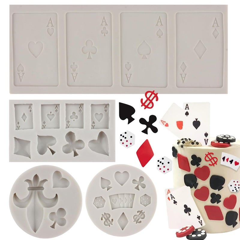 Sijiangmold Poker Silicone Molds Casino Playing Card Chocolate Fondant Mold For Cupcake Topper Cake Decorating Chocolate Candy Craft Gum Paste Set Of 4 - Image 1