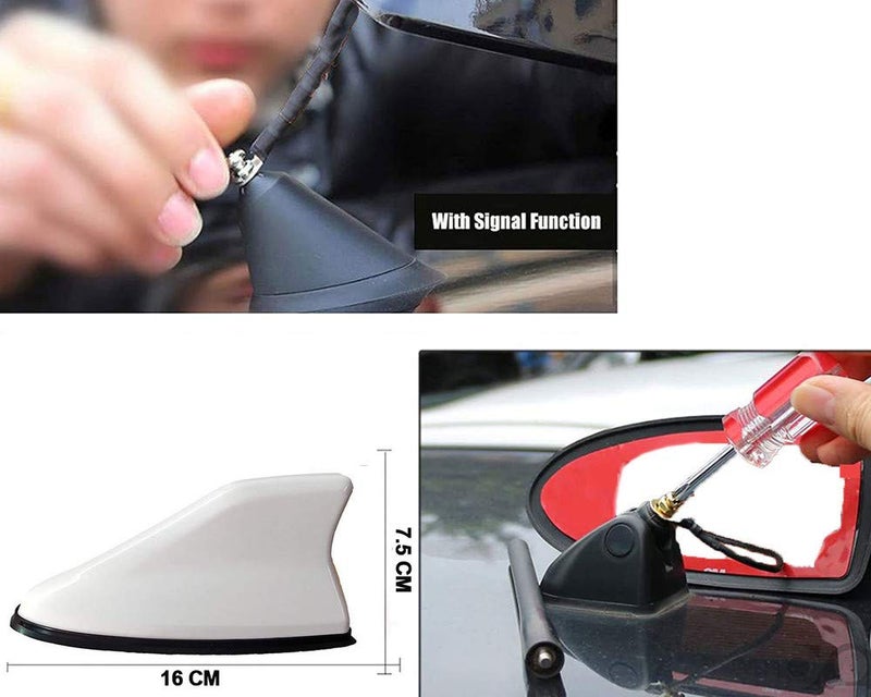 Auto Pearl Shark Fin Antenna Universal Replacement Car Antenna Roof Aerial ABS Material Waterproof Rubber Ring AM FM Radio Signal Compatiable with - Wagon R 2019 - (Color White) - Image 5