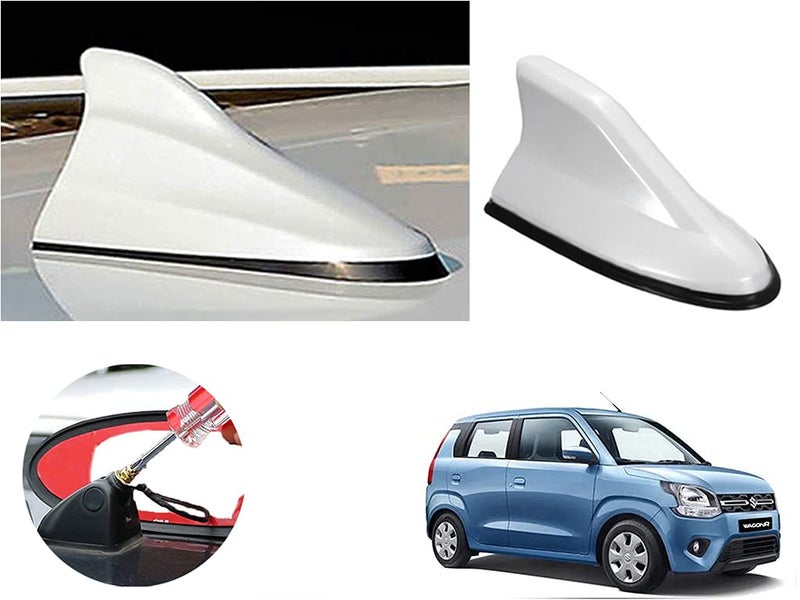 Auto Pearl Shark Fin Antenna Universal Replacement Car Antenna Roof Aerial ABS Material Waterproof Rubber Ring AM FM Radio Signal Compatiable with - Wagon R 2019 - (Color White) - Image 1