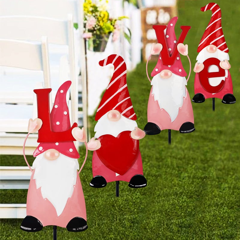 Ridota Valentines Day Decorations, 4 Pcs Valentines Yard Signs, Metal Stakes Valentines Day Outdoor Decorations, Love Gnome Decor for Valentines Day Outside Lawn Decorations - Image 4