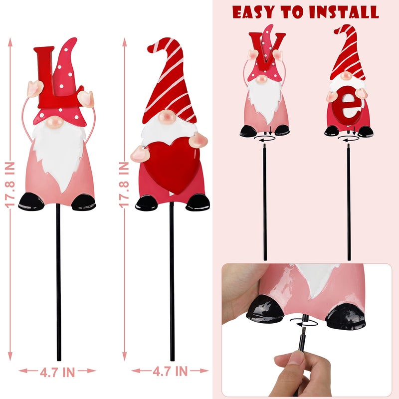 Ridota Valentines Day Decorations, 4 Pcs Valentines Yard Signs, Metal Stakes Valentines Day Outdoor Decorations, Love Gnome Decor for Valentines Day Outside Lawn Decorations - Image 2