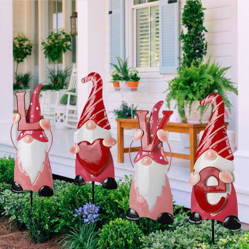 Ridota Valentines Day Decorations, 4 Pcs Valentines Yard Signs, Metal Stakes Valentines Day Outdoor Decorations, Love Gnome Decor for Valentines Day Outside Lawn Decorations - Image 1