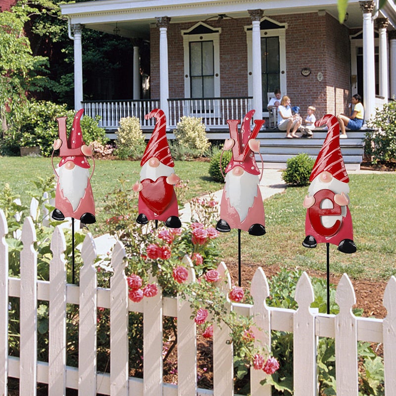 Ridota Valentines Day Decorations, 4 Pcs Valentines Yard Signs, Metal Stakes Valentines Day Outdoor Decorations, Love Gnome Decor for Valentines Day Outside Lawn Decorations - Image 3