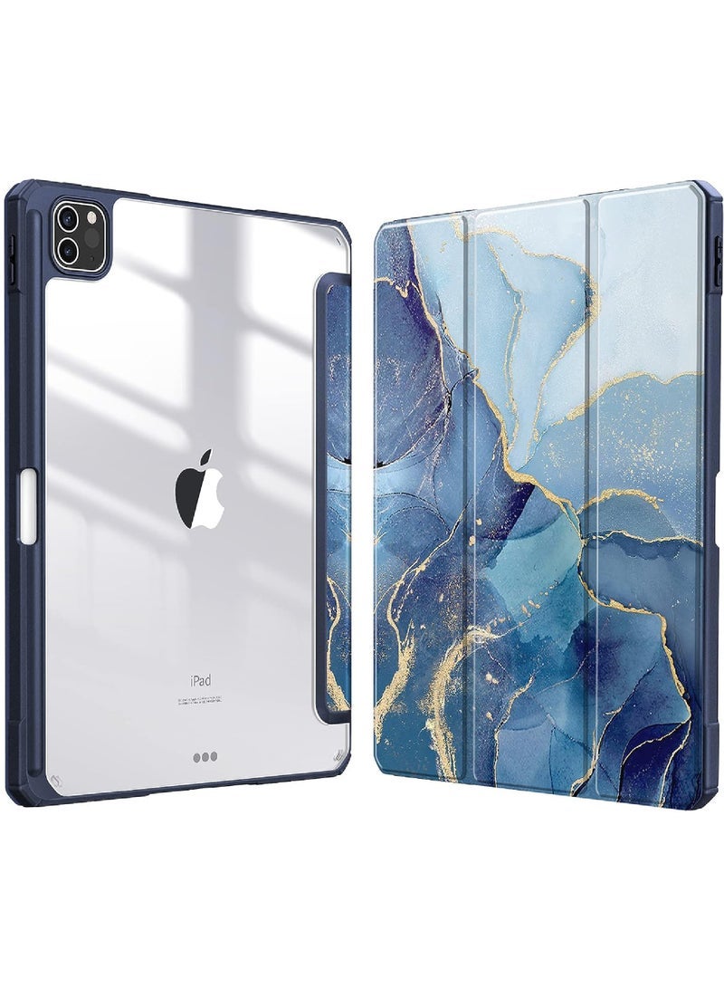 Captaintech Slim Case for iPad Pro 11-inch (4th / 3rd Generation) 2022/2021 - 【Built-in Pencil Holder】 Shockproof Cover w/Clear Transparent Back Shell, Also Fit iPad Pro 11 2nd Gen Ocean Marble - Image 1