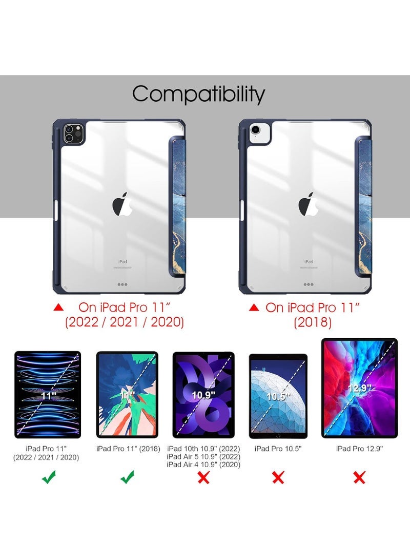Captaintech Slim Case for iPad Pro 11-inch (4th / 3rd Generation) 2022/2021 - 【Built-in Pencil Holder】 Shockproof Cover w/Clear Transparent Back Shell, Also Fit iPad Pro 11 2nd Gen Ocean Marble - Image 2