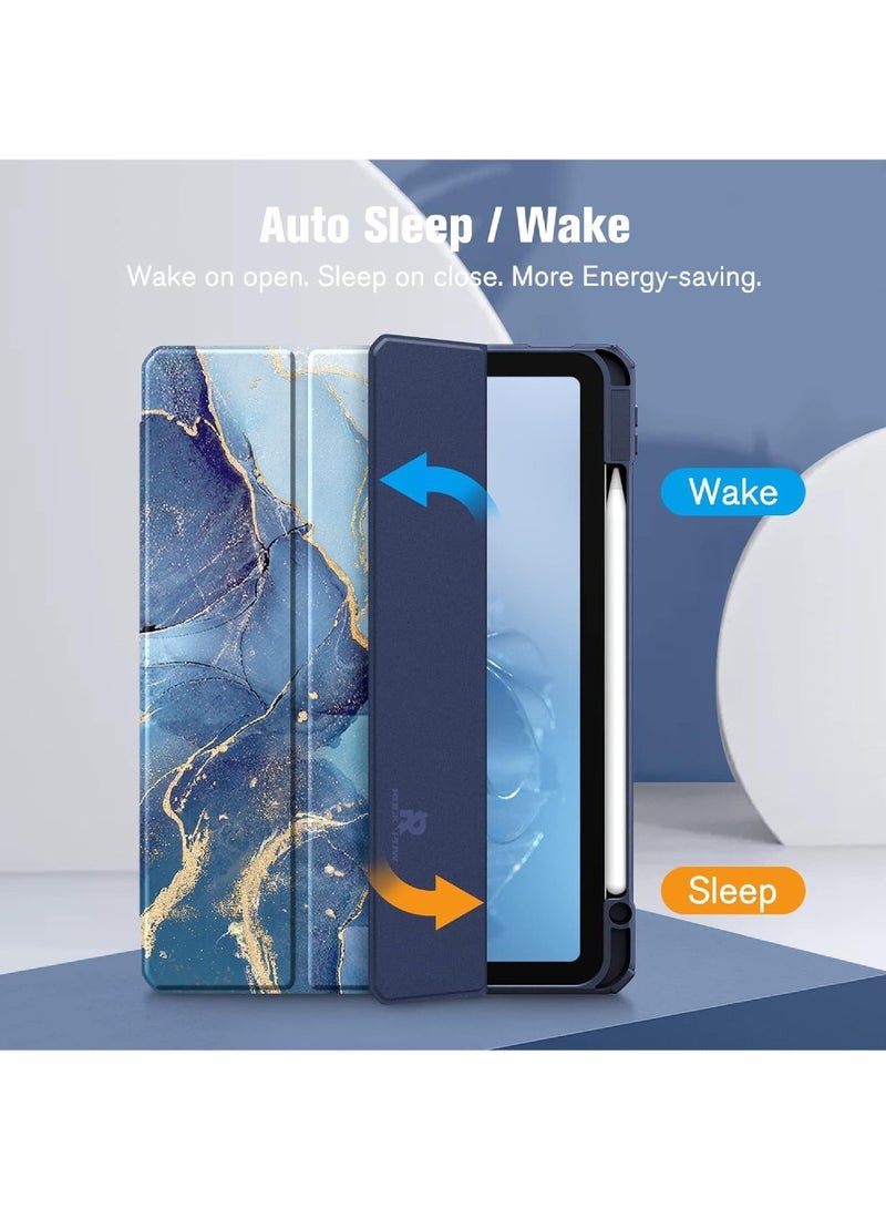 Captaintech Slim Case for iPad Pro 11-inch (4th / 3rd Generation) 2022/2021 - 【Built-in Pencil Holder】 Shockproof Cover w/Clear Transparent Back Shell, Also Fit iPad Pro 11 2nd Gen Ocean Marble - Image 3