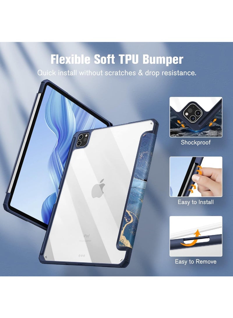 Captaintech Slim Case for iPad Pro 11-inch (4th / 3rd Generation) 2022/2021 - 【Built-in Pencil Holder】 Shockproof Cover w/Clear Transparent Back Shell, Also Fit iPad Pro 11 2nd Gen Ocean Marble - Image 5
