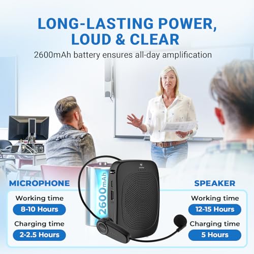 W WINBRIDGE WinBridge Wireless Voice Amplifier for Teachers with Bluetooth, Wireless Mic with Speaker, Teachers Microphone Wireless, Mini Megaphone Speaker, Portable PA System for Classroom, Tour Guide C002 - Image 4