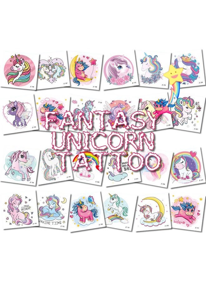 Hogoo 24 Sheets Unicorn Temporary Tattoos for Kids Girls, Cute Cartoon Fake Tattoo Rainbow Unicorn Stickers for Children, Birthday Party Favors Supplies Goodie Bag Stuffers Party Fillers - Image 1