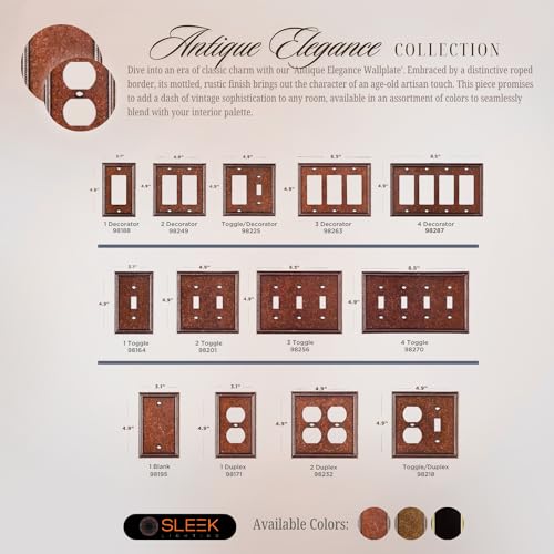 SLEEKLIGHTING Pack of 4 Wall Plate Outlet Switch Covers by SleekLighting | Decorative Zinc Cast Sponged Copper| Variety of Styles: Rocker/Receptacle/Toggle / & Combo | Size: 1 Duplex - Image 3