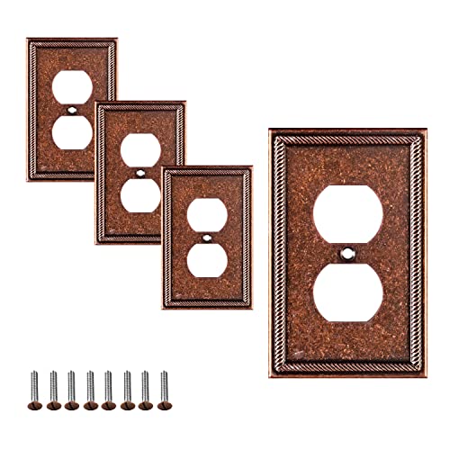 SLEEKLIGHTING Pack of 4 Wall Plate Outlet Switch Covers by SleekLighting | Decorative Zinc Cast Sponged Copper| Variety of Styles: Rocker/Receptacle/Toggle / & Combo | Size: 1 Duplex - Image 1