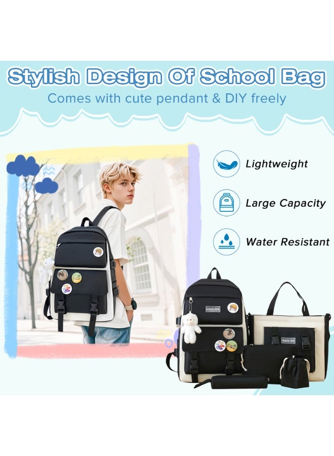 Yakiter Backpack Set,Kids School Bag,Single Layer Canvas Cute Backpack,Tote Bag,Pen Bag,Crossbody Bag,Kids cute Backpack,Casual Daily Back Pack(Black) - Image 5