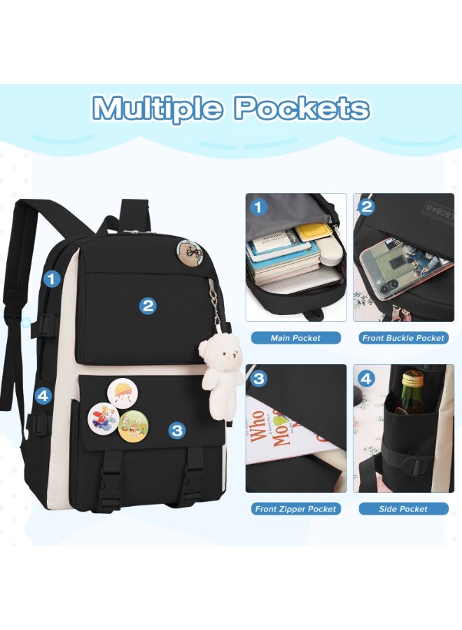 Yakiter Backpack Set,Kids School Bag,Single Layer Canvas Cute Backpack,Tote Bag,Pen Bag,Crossbody Bag,Kids cute Backpack,Casual Daily Back Pack(Black) - Image 2