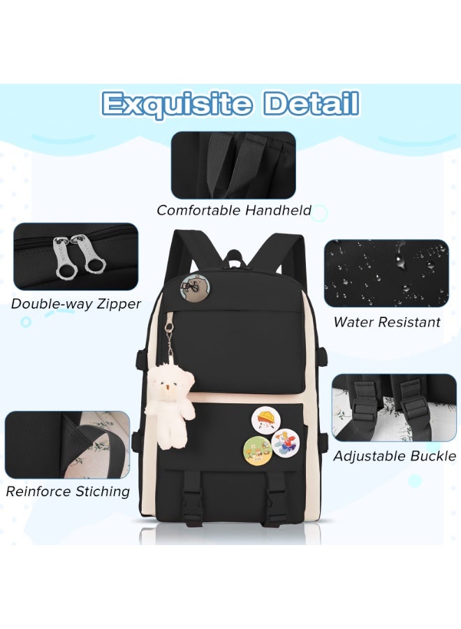 Yakiter Backpack Set,Kids School Bag,Single Layer Canvas Cute Backpack,Tote Bag,Pen Bag,Crossbody Bag,Kids cute Backpack,Casual Daily Back Pack(Black) - Image 4