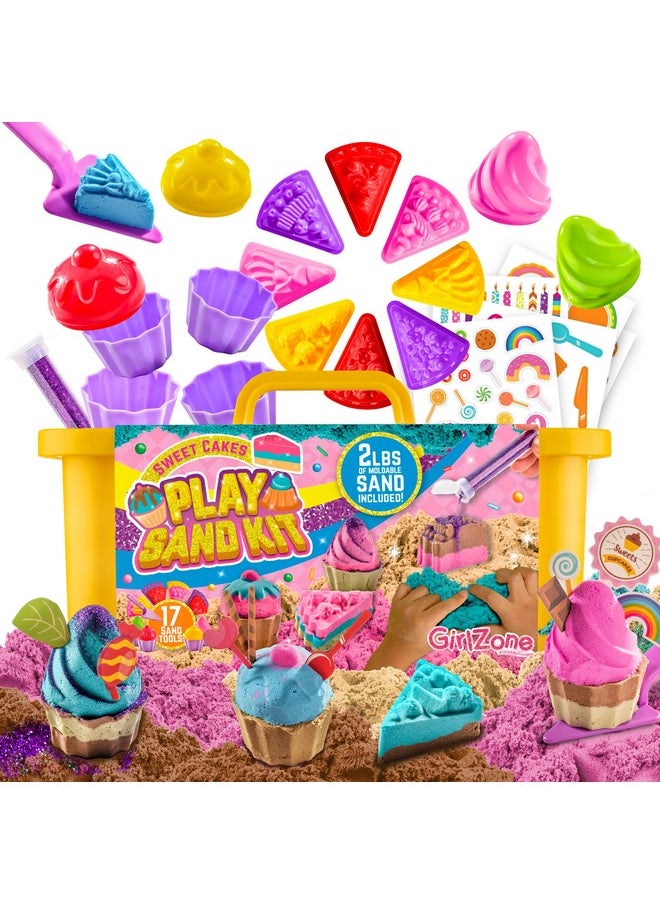 جيرل زون مجموعة رمل قابلة للتشكيل من Sweet Cakes - رمل 2 رطل و17 أداة صندوق رمل للأطفال الصغار من سن 3 إلى 5 سنوات  - Image 1