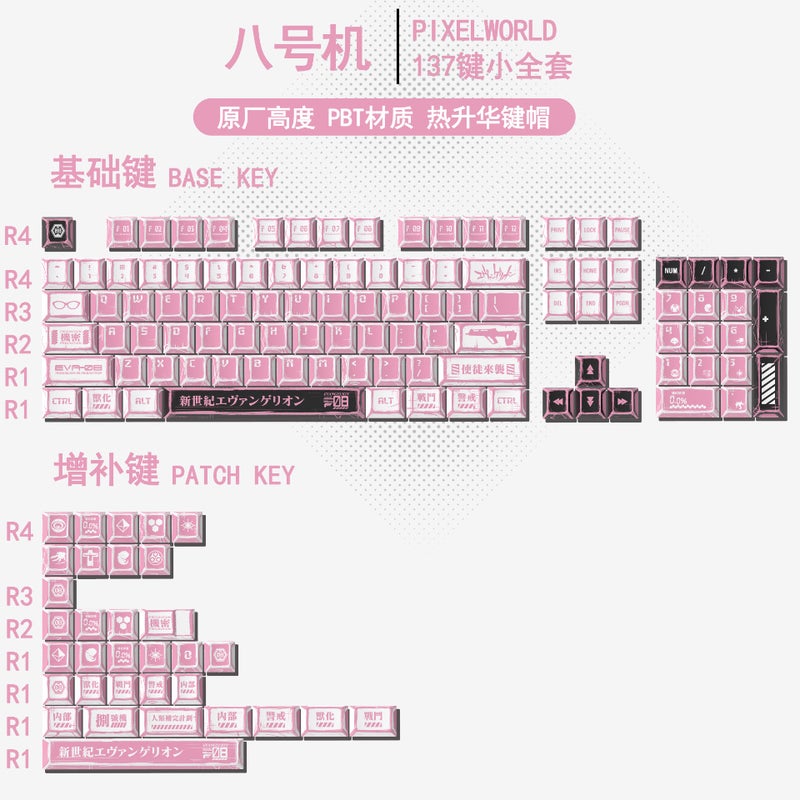 Gundam Comic Hundred Mixed Lamp Key Cap Original Height 136 Key Full Set Classic Simple Mechanical Keyboard Key Cap Key Meow - Image 1