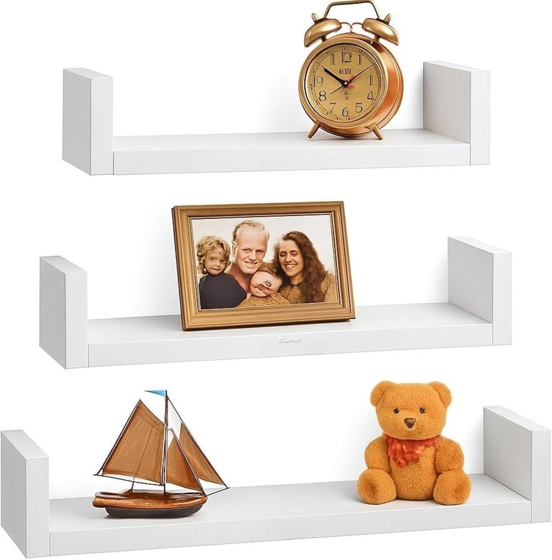 Fitto C-Shape Wall Shelves Set of 3, White Square Edge Floating Shelves - Image 1