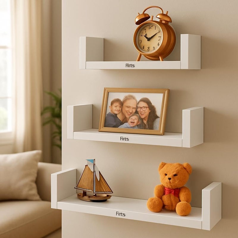 Fitto C-Shape Wall Shelves Set of 3, White Square Edge Floating Shelves - Image 2