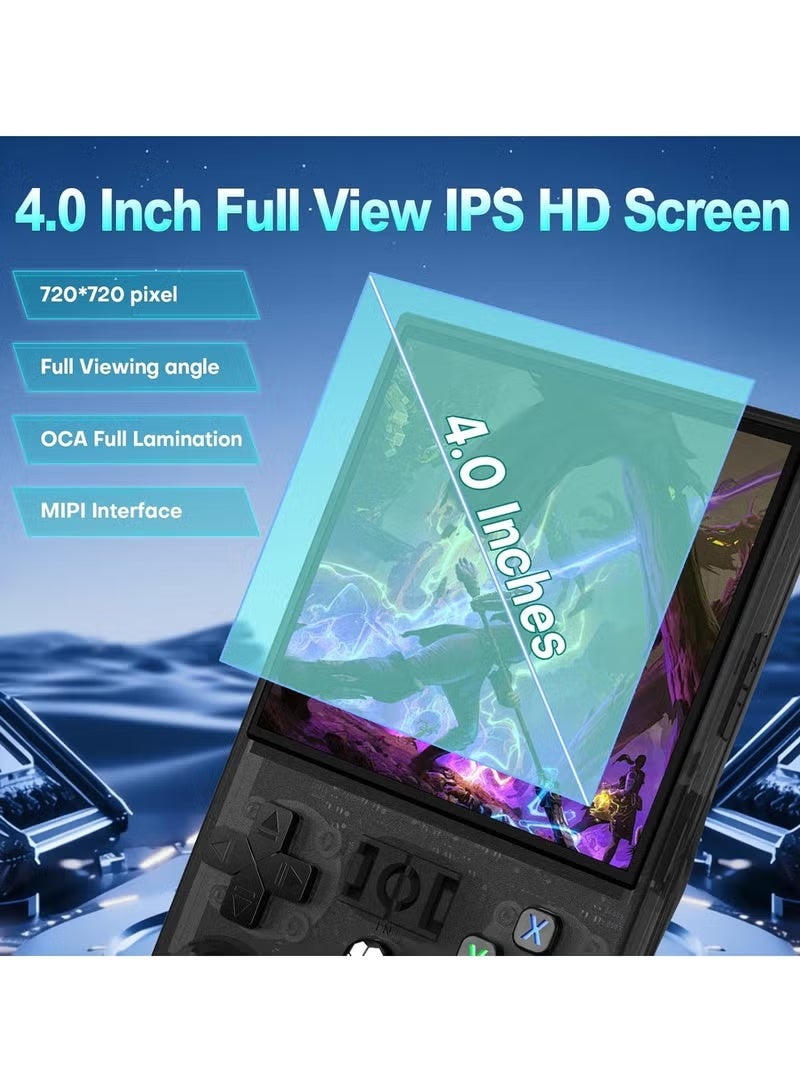 BLUMENIT R36 Max Game Console 4 Inch Full IPS Screen Portable Retro Handheld Game Console Built-in 18000+ Games With Open Source Linux System & 64GB Memory Card Video Games Console Support 30+ Simulator Platform 4000mAh Battery |BLACK - Image 2