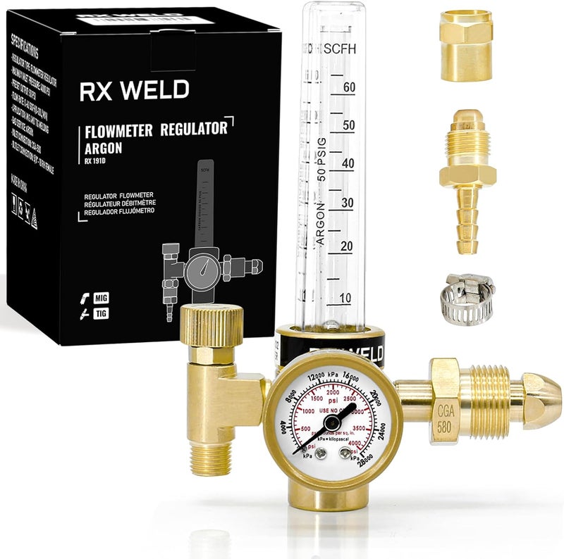 RX WELD Argon Regulator Flowmeter Gas Gauge for Mig Tig Weld - Image 1