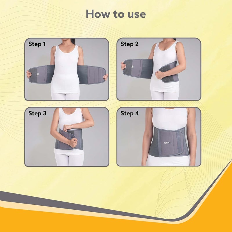AGARO Abdominal Belt, Ideal For Slimming Waist, Lower Back Pain Relief, After Delivery For Tummy Reduction, Breathable Belt For Men And Women, Large, Grey - Image 5