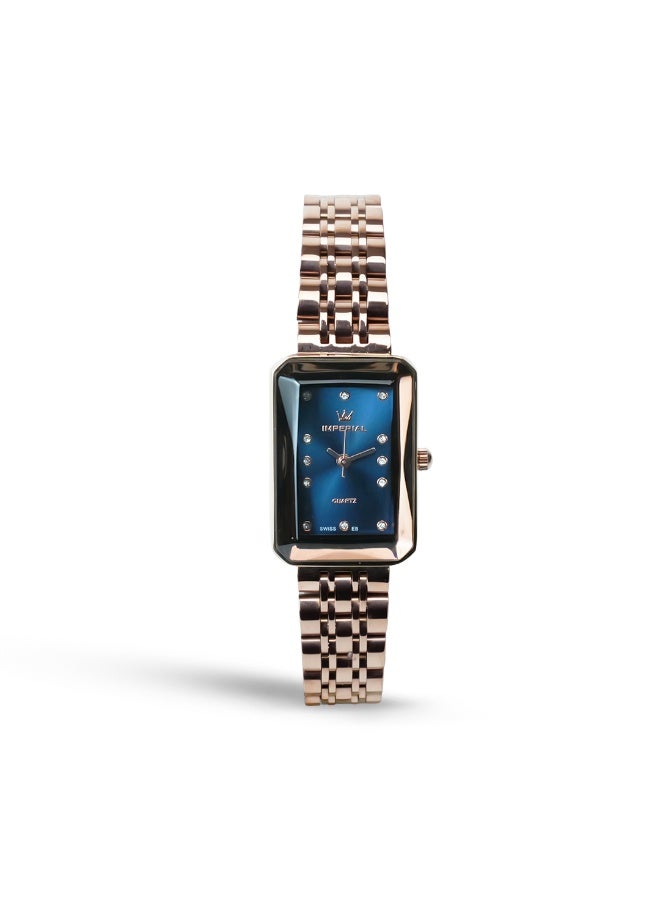 IMPERIAL Women's Rose Gold Stainless Steel Watch, Blue Dial, Y121 Movement, Butterfly Clasp, 3ATM Watch for Women | IMP.GD6636L7675 - Image 1