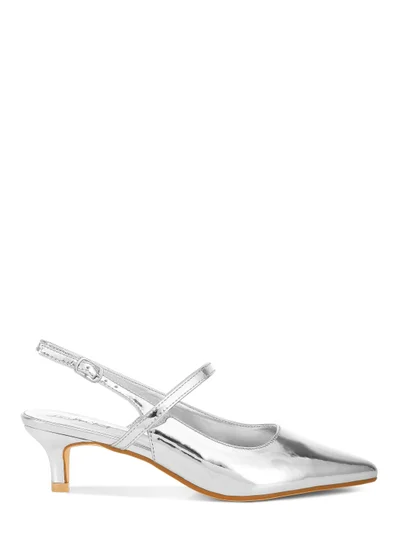 London Rag Kitten Heel Slingback Sandals in Silver