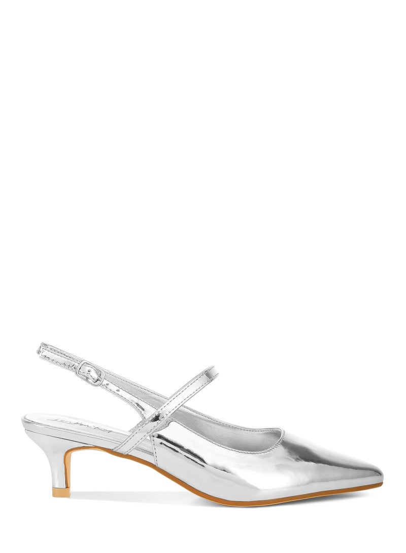 لندن راج صندل بكعب هريرة Slingback باللون الفضي  - Image 1