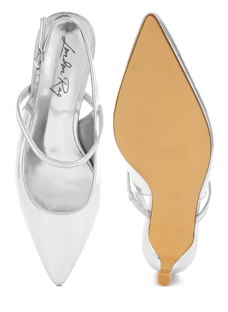 لندن راج صندل بكعب هريرة Slingback باللون الفضي  - Image 4