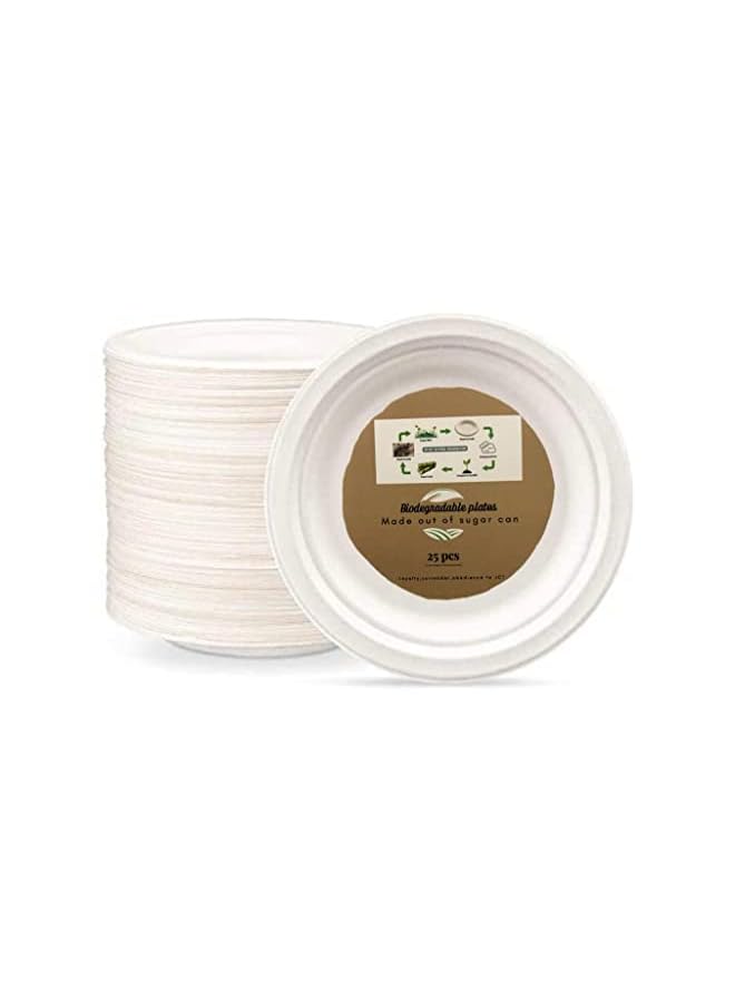 PROMASS طبق صديق للبيئة من بقايا قصب السكر biodegradable مقاس 7 بوصة، قابل للتصرف، مصنوع من 100% من قصب السكر، بديل طبيعي للطبق الورقي 25 قطعة - Image 2